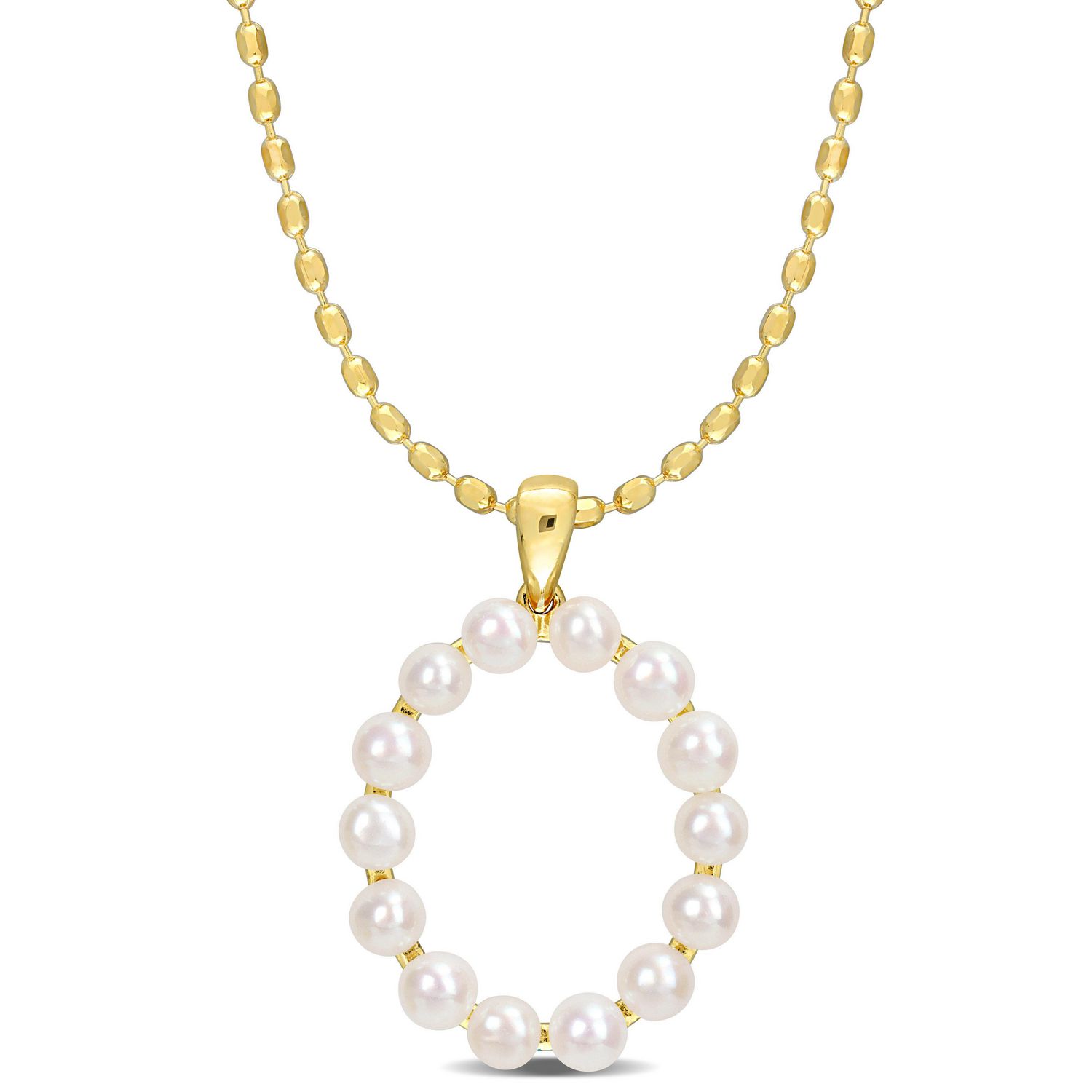 Collier initiale de Miabella avec perles culture d'eau douce en argent sterling plaqué en jaune