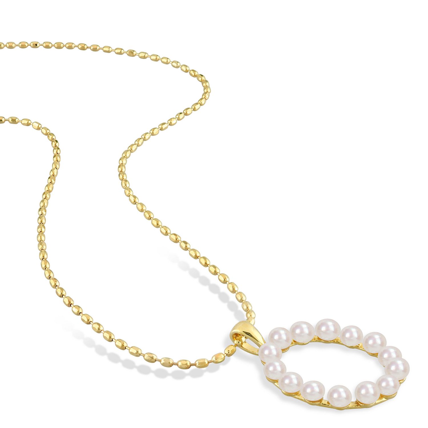 Collier initiale de Miabella avec perles culture d'eau douce en argent sterling plaqué en jaune