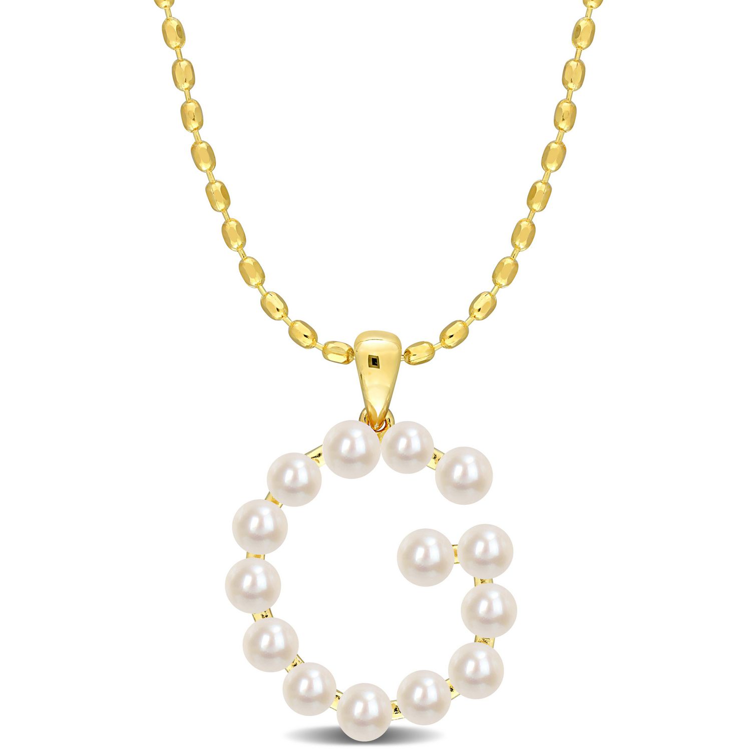 Collier initiale de Miabella avec perles culture d'eau douce en argent sterling plaqué en jaune
