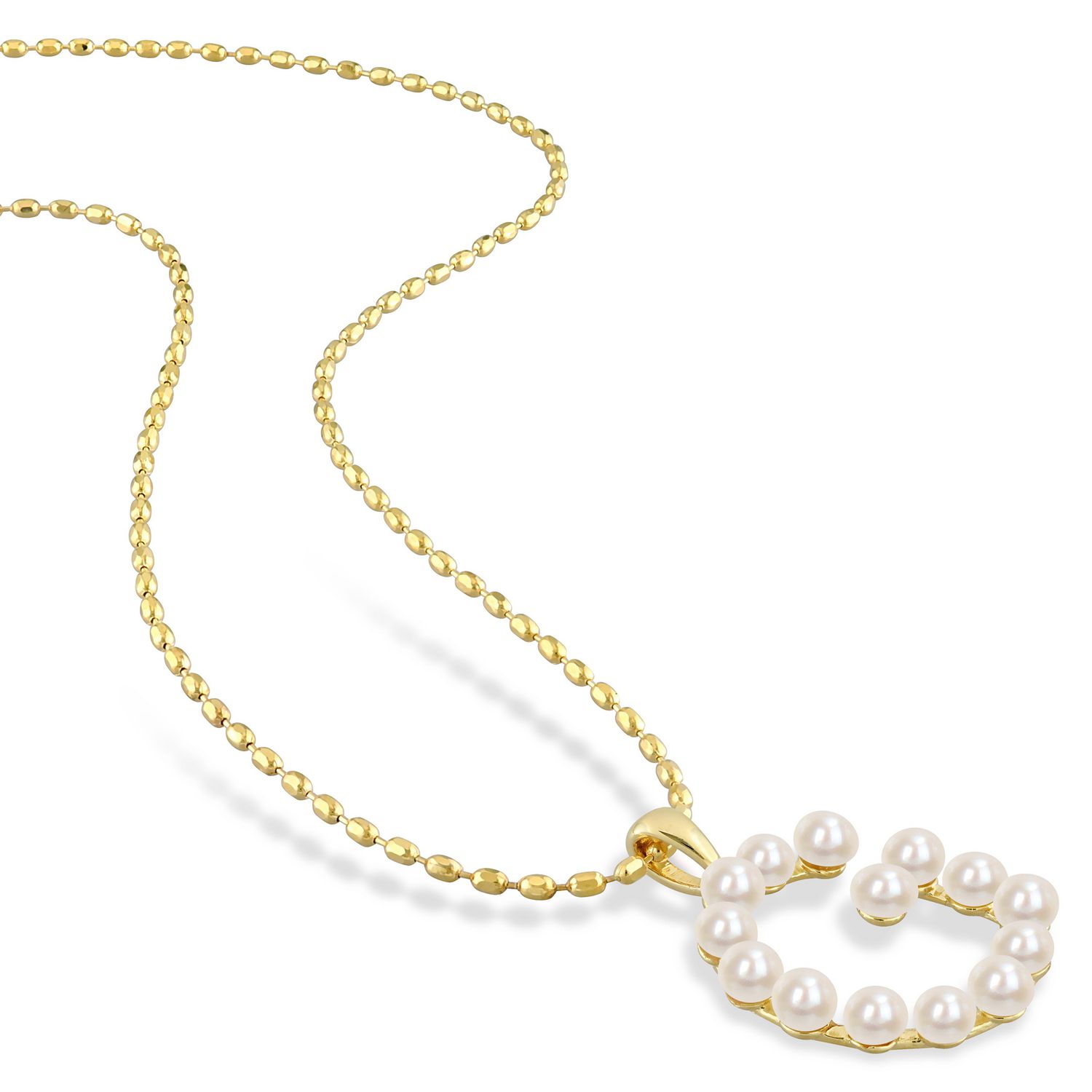 Collier initiale de Miabella avec perles culture d'eau douce en argent sterling plaqué en jaune