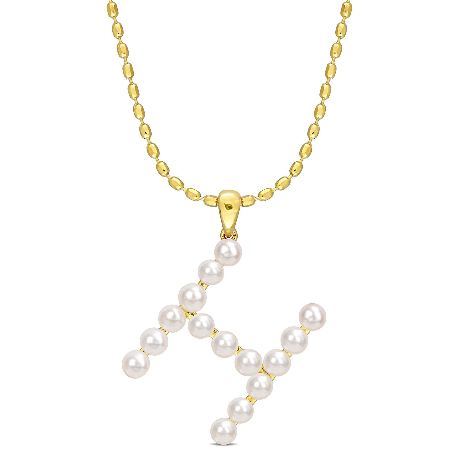 Collier initiale de Miabella avec perles culture d'eau douce en argent sterling plaqué en jaune