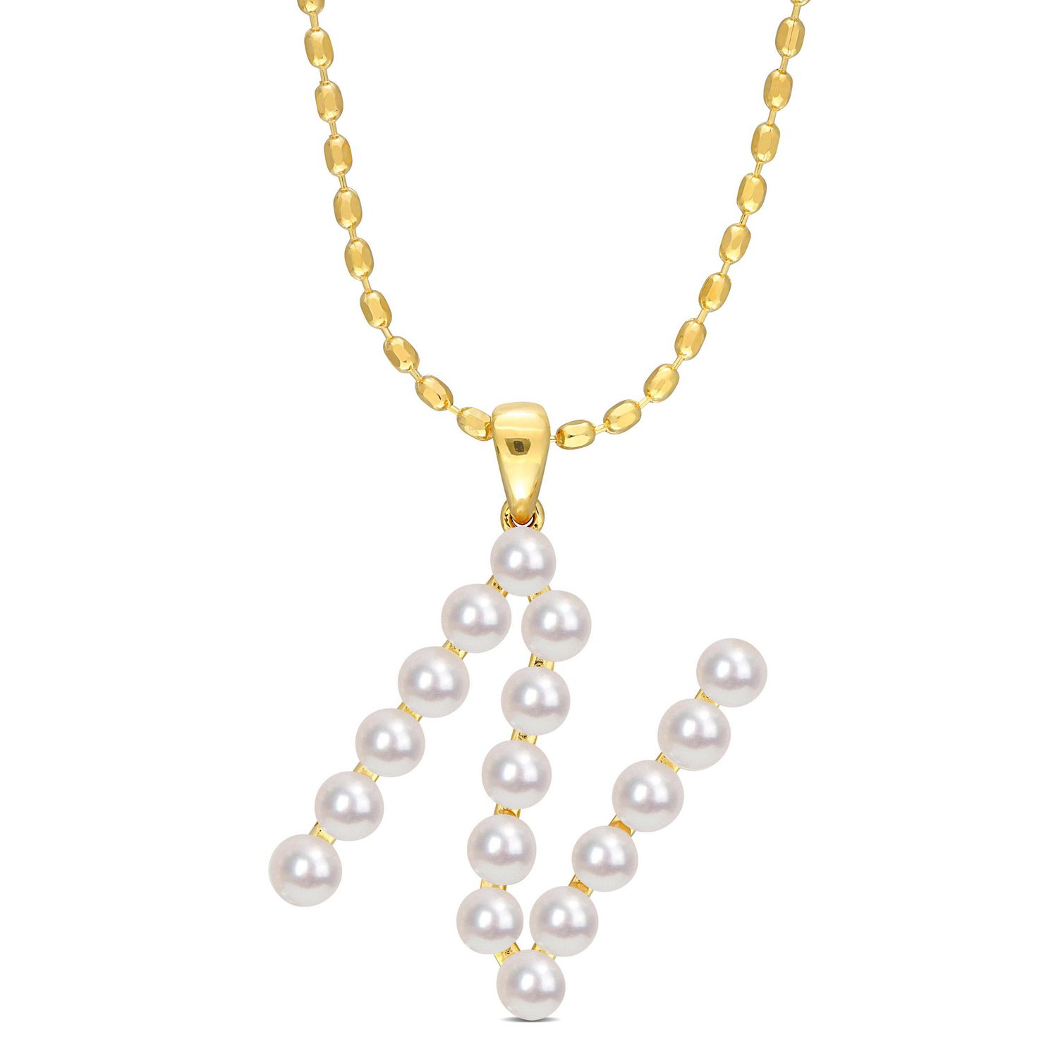 Collier initiale de Miabella avec perles culture d'eau douce en argent sterling plaqué en jaune