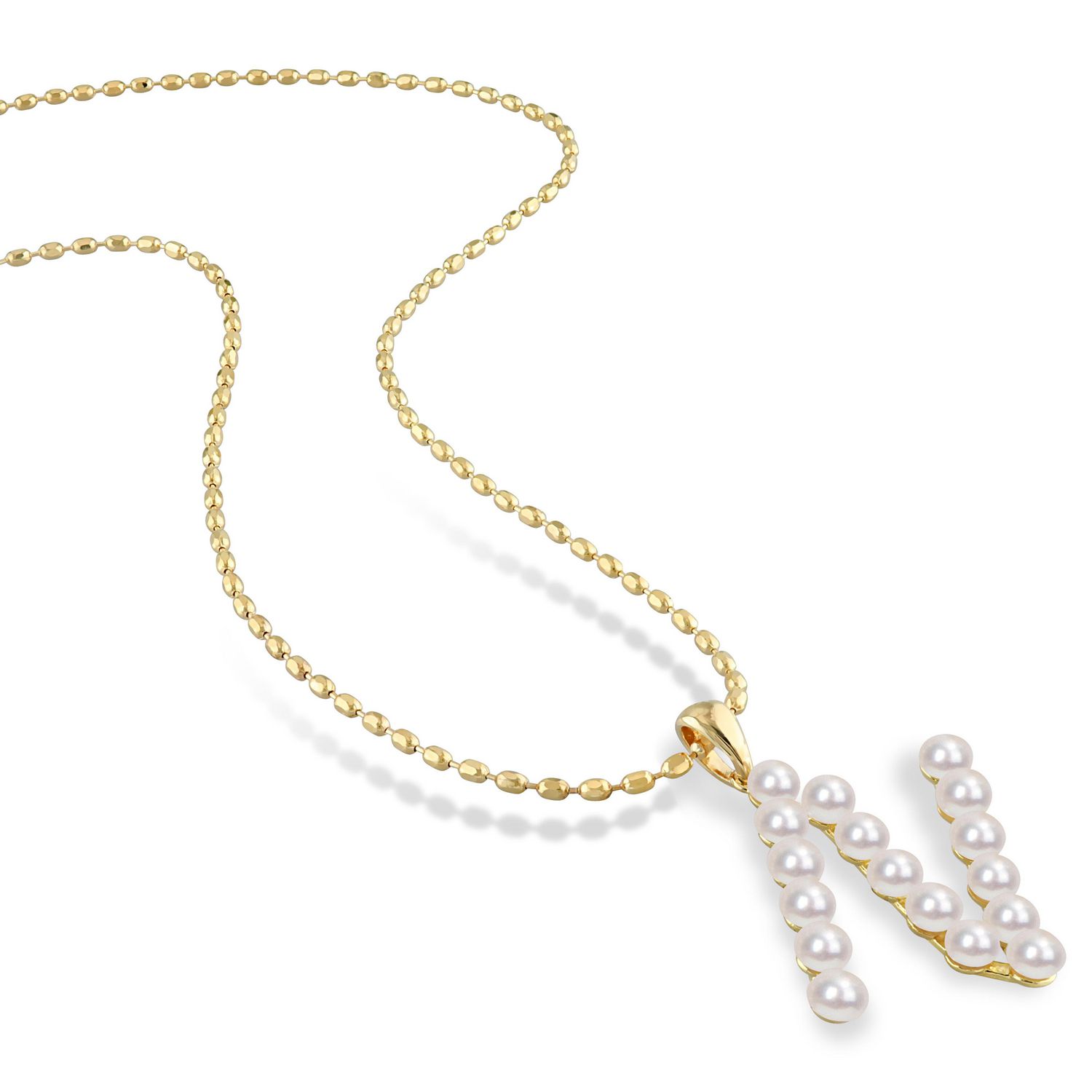 Collier initiale de Miabella avec perles culture d'eau douce en argent sterling plaqué en jaune