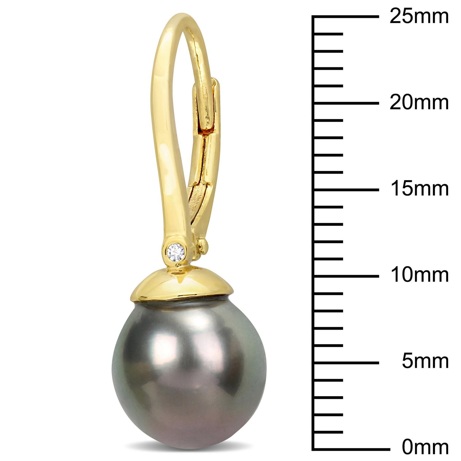 Boucles d'oreilles à levier Miabella en argent sterling plaqué jaune de perles culture Tahiti et accents de diamants