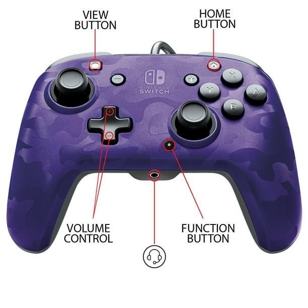 Manette Nintendo Switch filaire - Faceoff + Camouflage - Violet