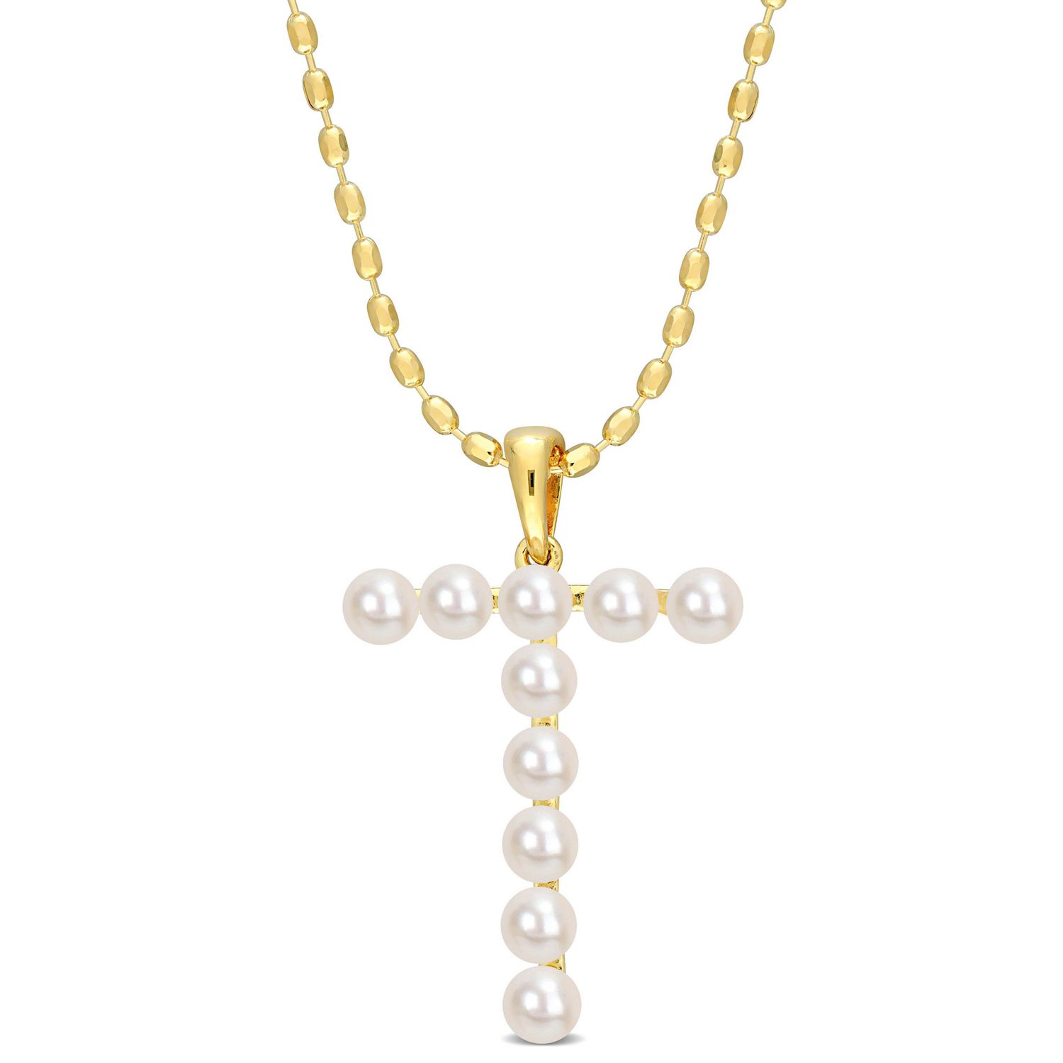 Collier initiale de Miabella avec perles culture d'eau douce en argent sterling plaqué en jaune