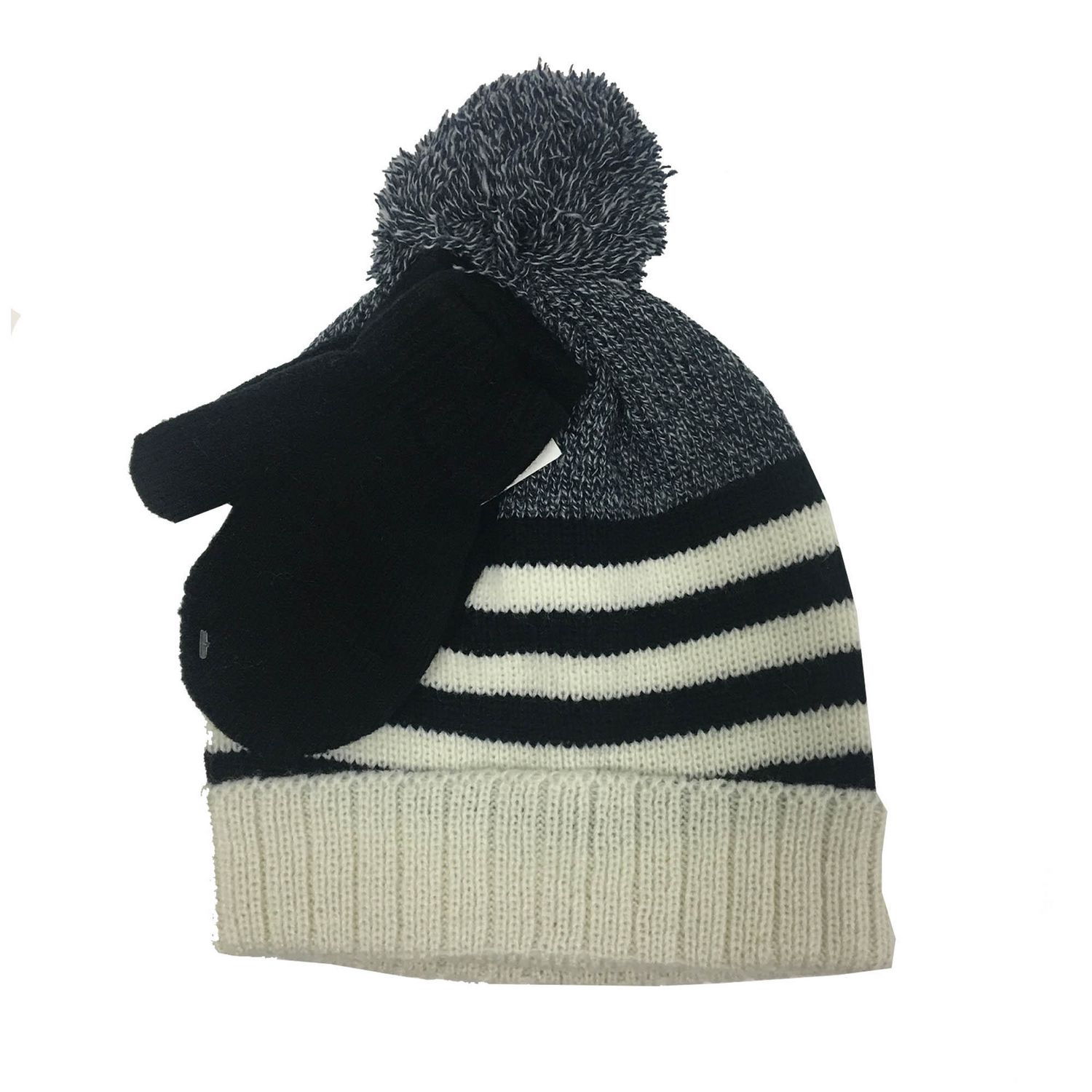 George Boys' Striped Rib Knit Hat with Pompom and Magic Gloves ...