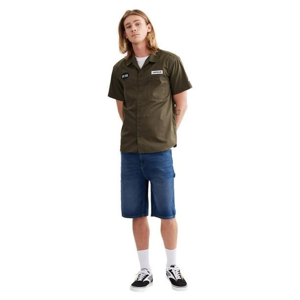 Men's Work Shirt Color Block Short Sleeve Turn-Down Collar Technician  Uniform