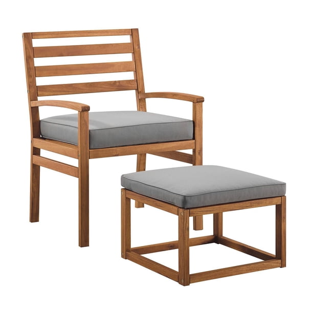 Manor Park Acacia Wood Outdoor Patio Chair &amp; Pull Out Ottoman - Brown ...