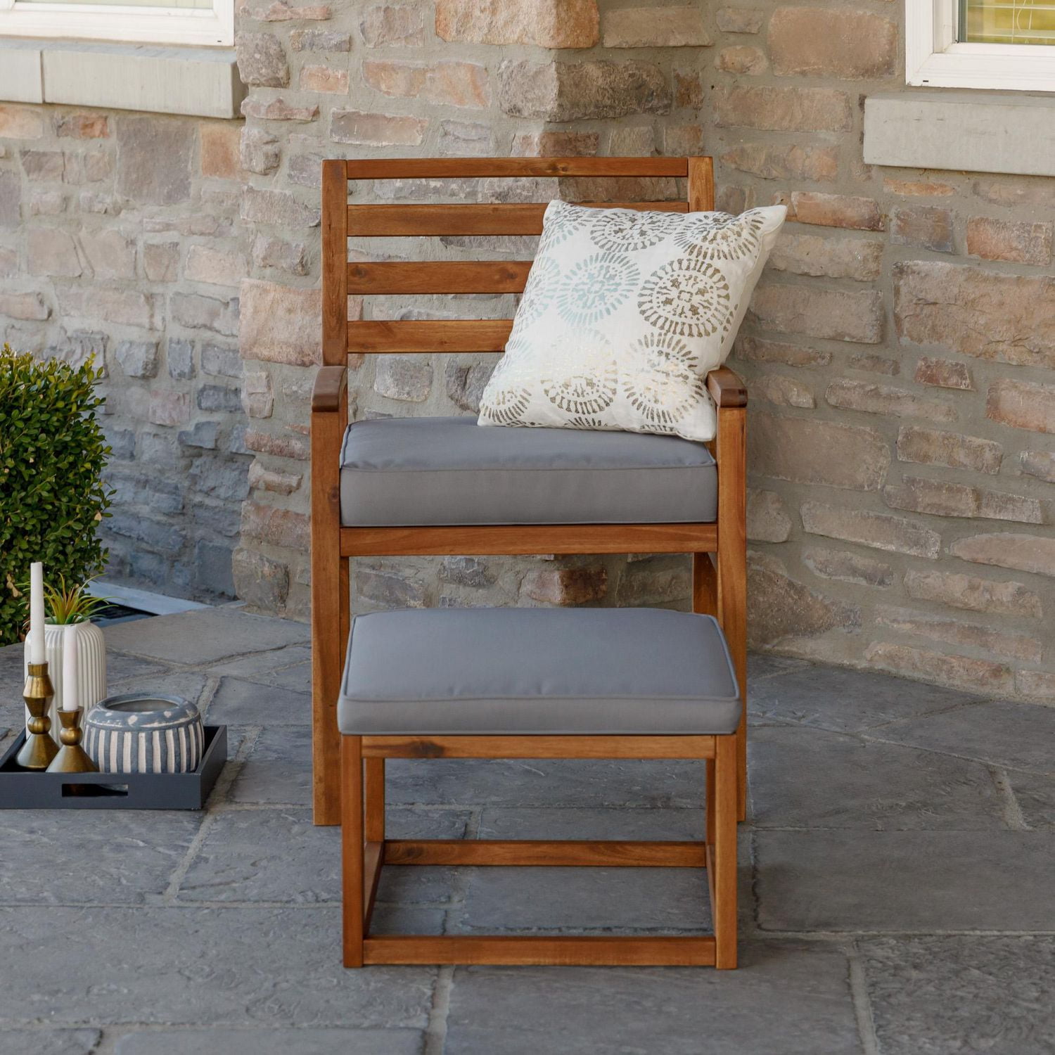 Outdoor chair with store slide out ottoman