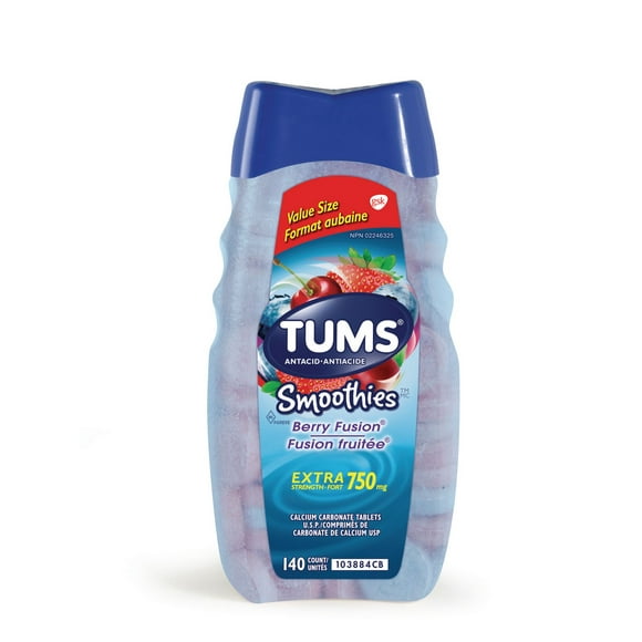 Tums Extra Strength 750mg Smoothies Antacid for Heartburn Relief, 140 count Berry Fusion