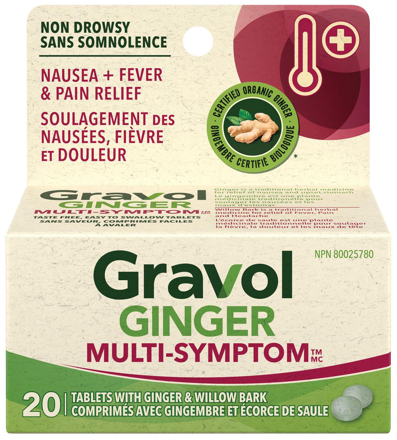 Gravol Ginger Multi-Symptom Cold and Fever Tablets with Willowbark