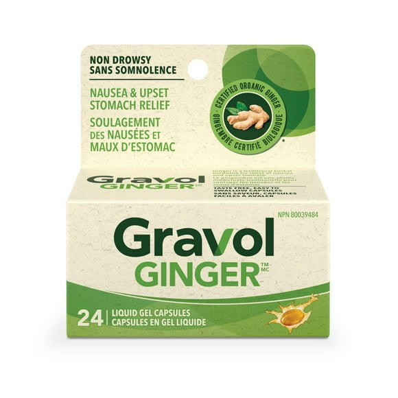Gravol Ginger Non-Drowsy Liquid Gel Capsules, 24 Capsules