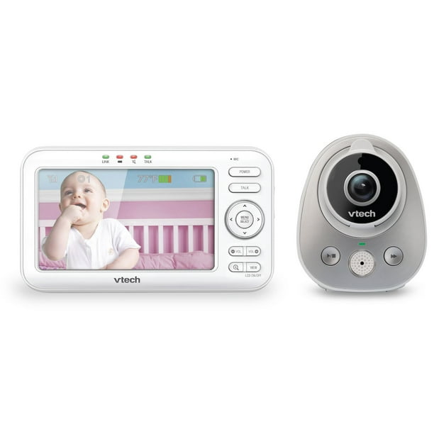 Moniteur vidéo numérique de 5 po pour bébé avec objectif grand angle et objectif standard, argent et blanc, modèle VM352 de VTech