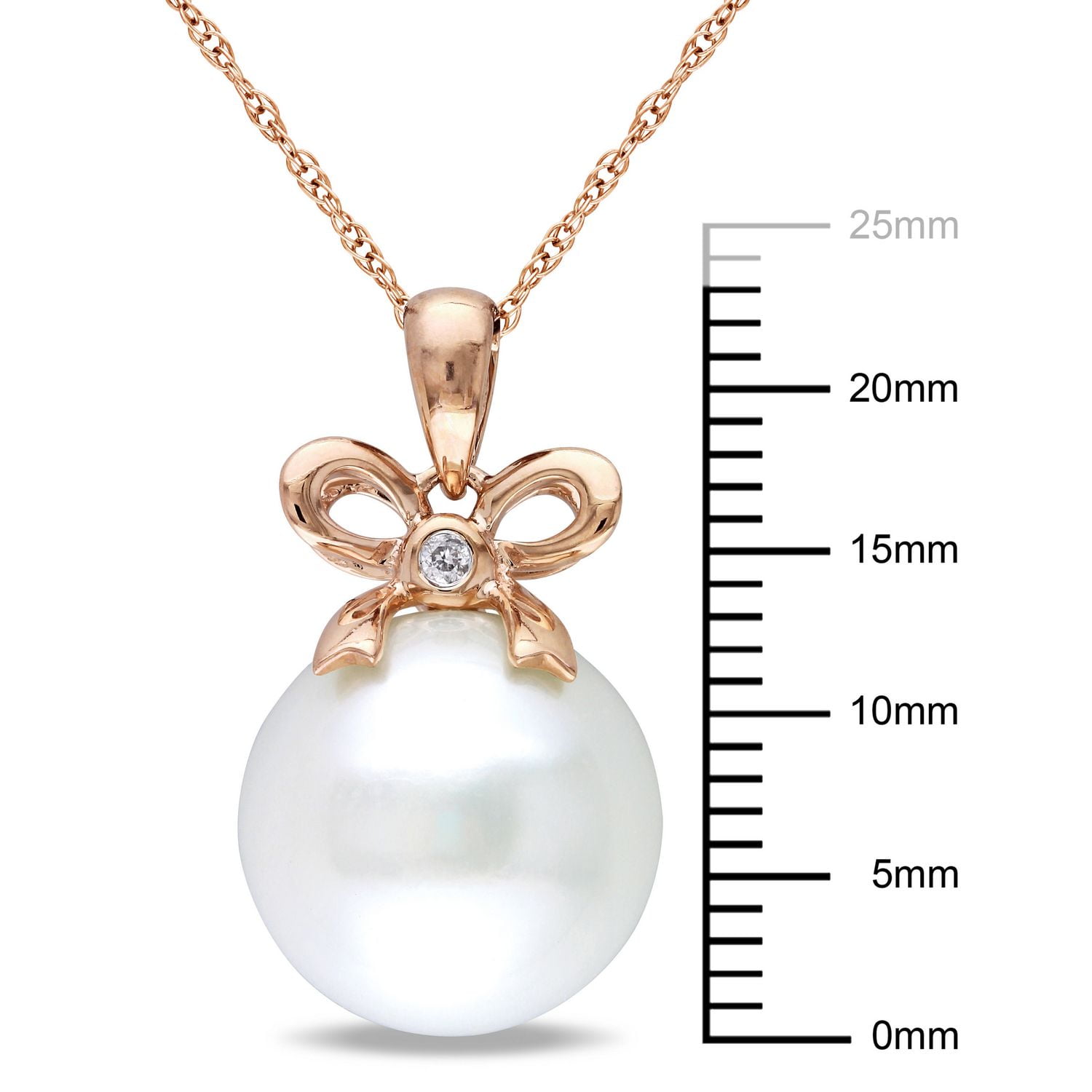 Miabella 12-12.5mm White Button Cultured Freshwater Pearl and Diamond Accent 10K Pink Gold Bow Pendant