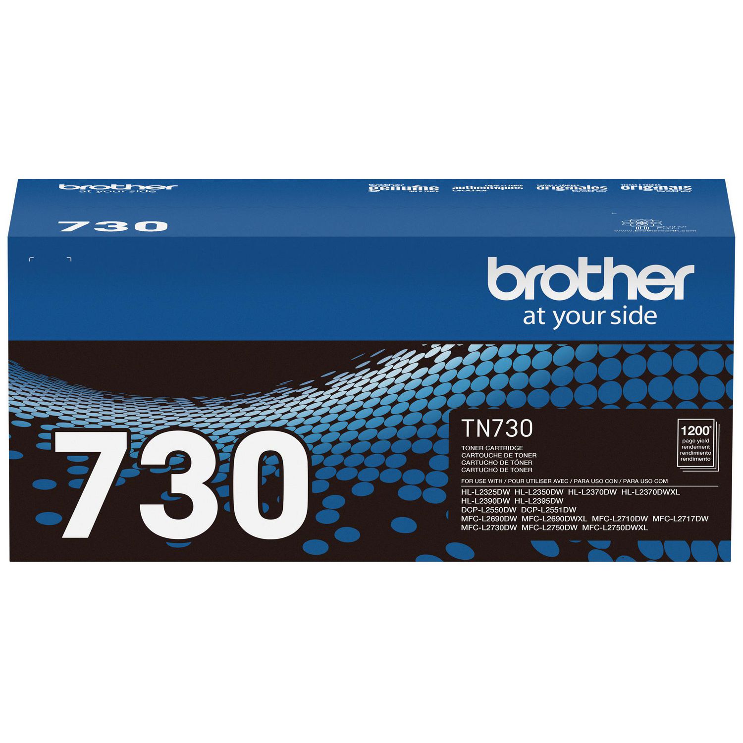 Brother Genuine TN730 Toner Cartridge - Black, Black toner 1,200