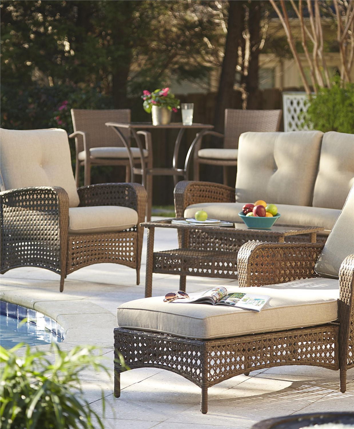 walmart canada outdoor furniture on Cosco Outdoor Living 3 Piece High Top Bistro Lakewood Ranch Steel Woven Wicker Patio Balcony Furniture Set With Cushions Brown Walmart Canada