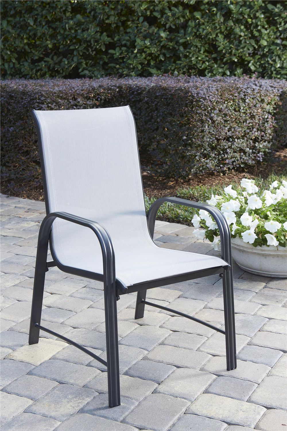 COSCO Outdoor Living Paloma Steel Patio Dining Chairs, Light Gray Sling