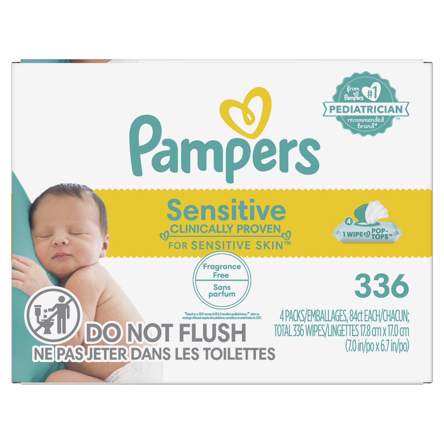 Pampers Baby Wipes Sensitive Perfume Free 4X Pop-Top Packs 