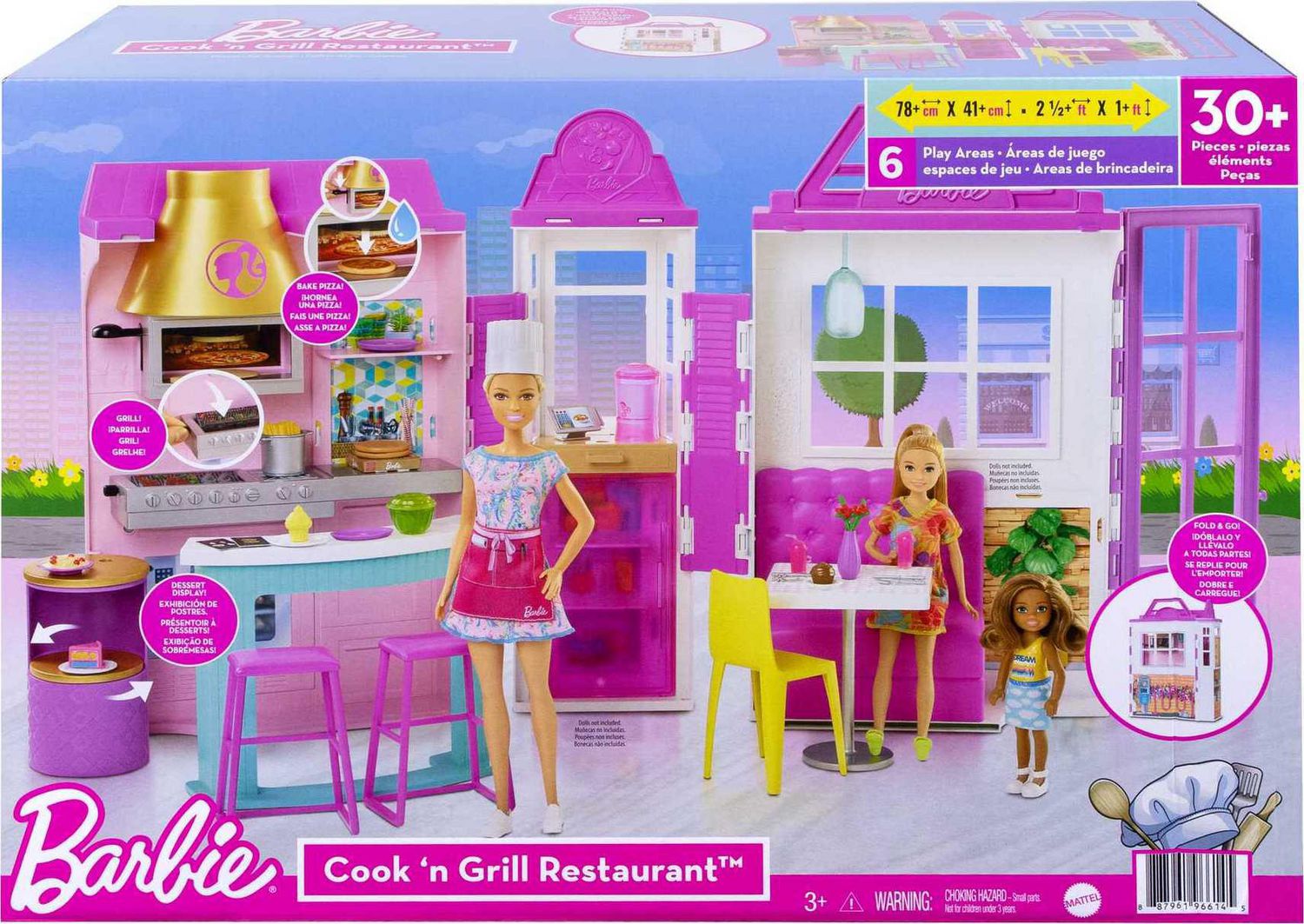Barbie Cook 'n Grill Restaurant Playset with 30+ Pieces, Gift for