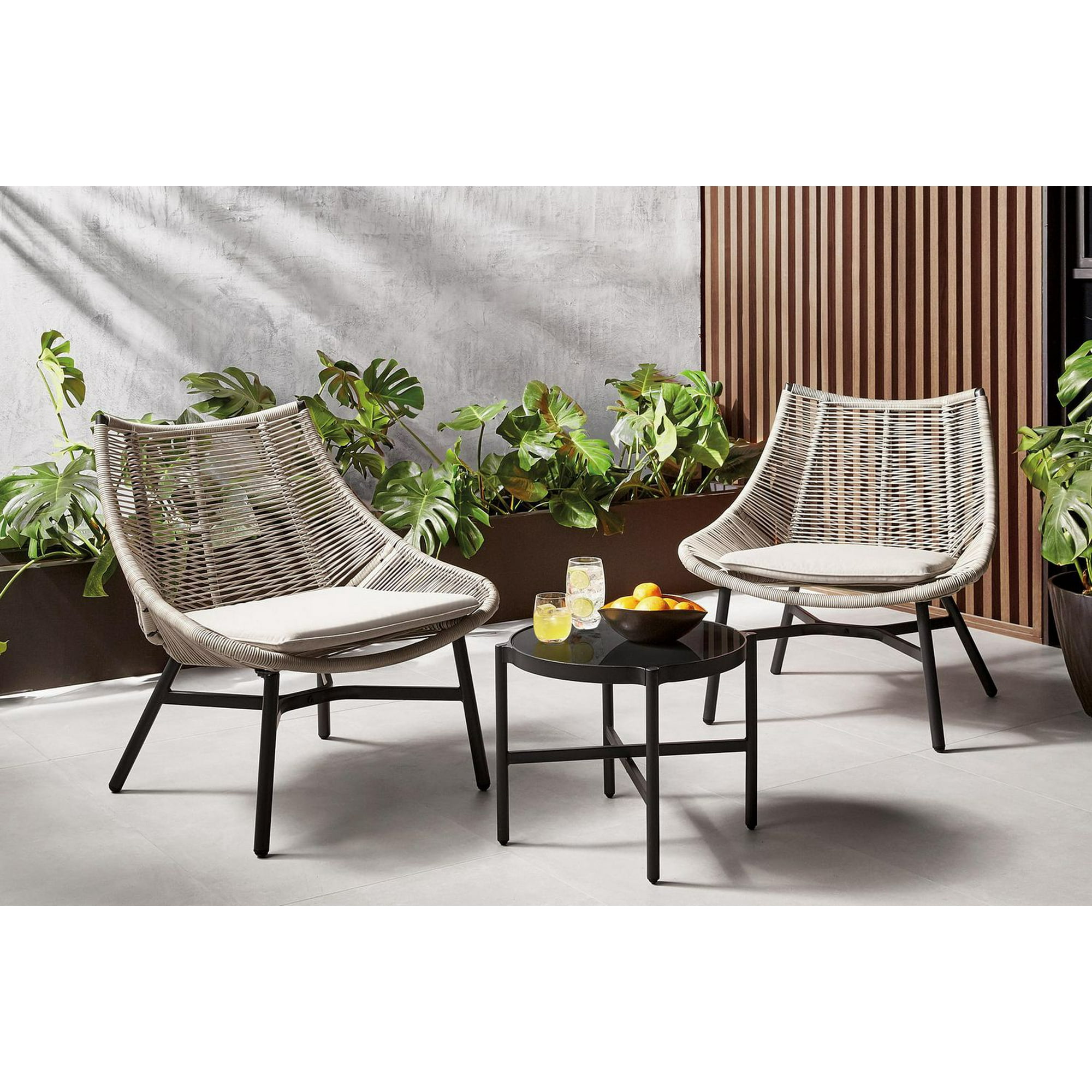 HOMETRENDS Skyler 3-Piece Patio Outdoor Chat Set - Beige, Handwoven wicker  