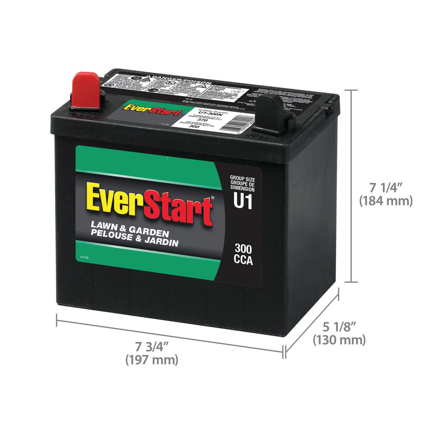 EverStart LAWN GARDEN U1-300N Battery, 12 Volt, Lawn & Garden Battery,  Group Size U1, 300 CCA, Group size U1, 300 CCA 