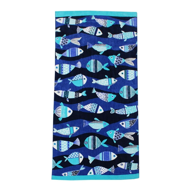 MAINSTAYS PRINTED BEACH TOWEL-- FISH WAVES - Walmart.ca