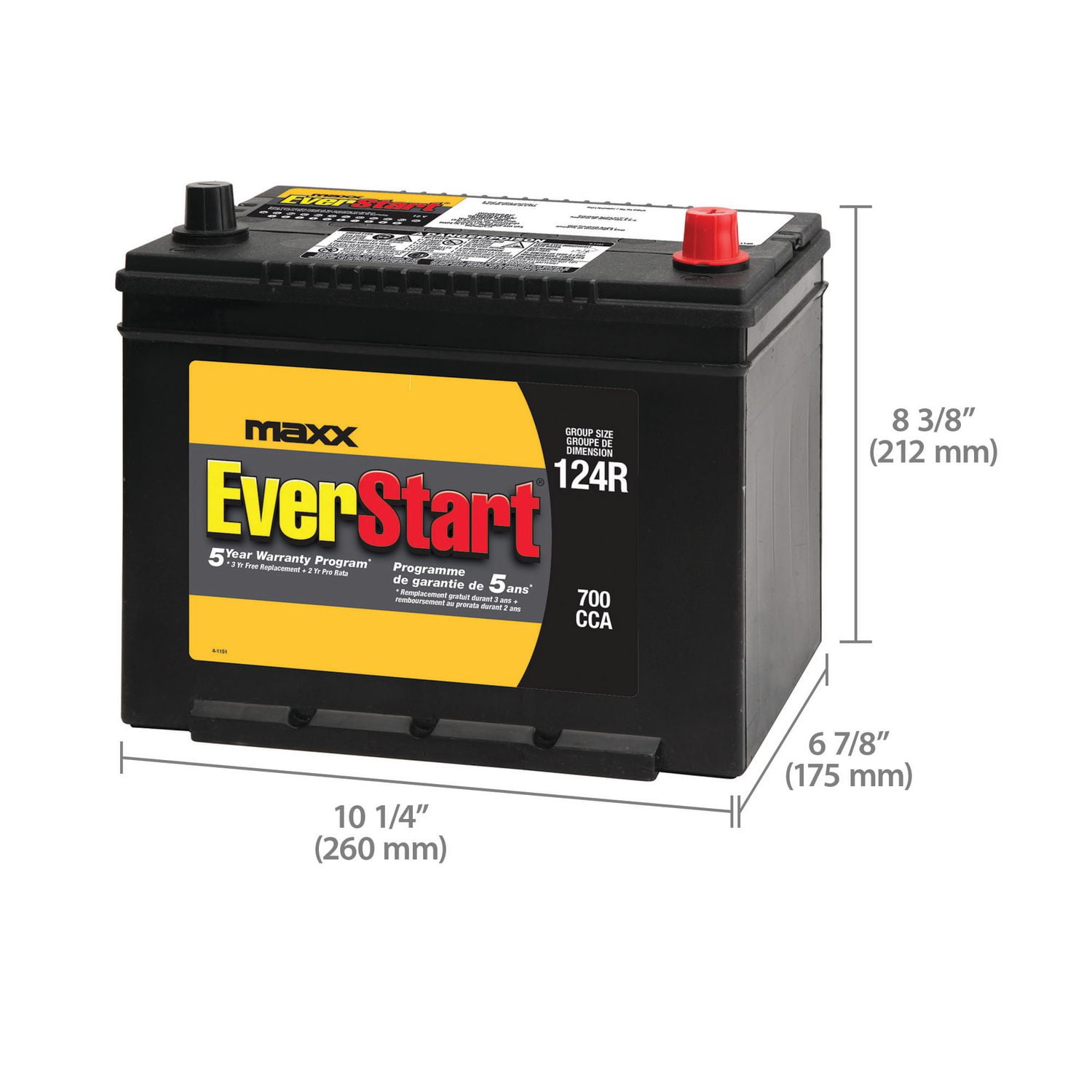 EverStart Maxx Lead Acid Automotive Battery, Group Size 124R 12 Volt, 700  CCA 