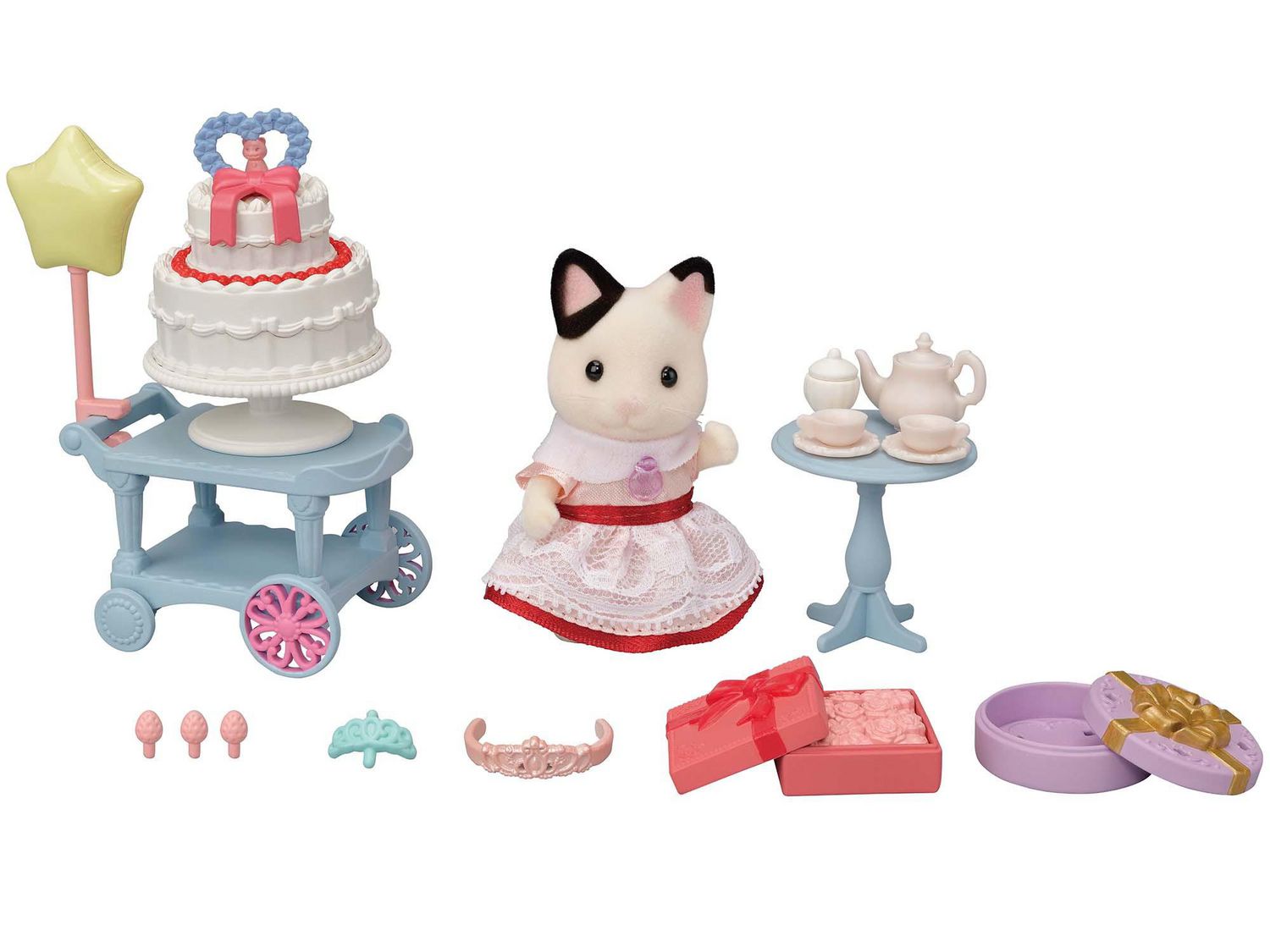 Calico Critters Tuxedo Cat Girl's Party Time Playset, Dollhouse