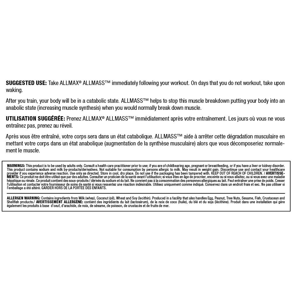 Allmax Allmass - Vanille Allmax Allmass Gain de Musculaire - Vanille