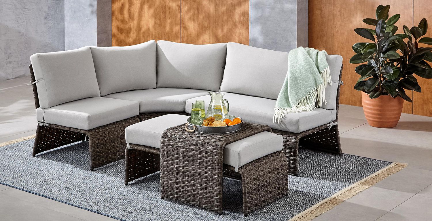 HOMETRENDS Tala 5-Piece Patio Sectional Set - Grey, Handwoven 