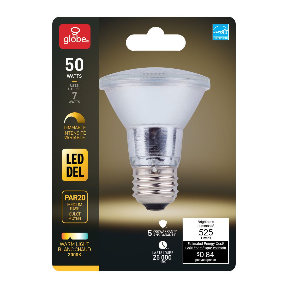 Globe Electric 7W (50W Equivalent) PAR20 E26 Warm White Energy Star LED