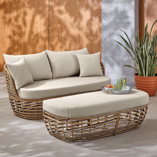 HOMETRENDS Dune 2Piece Patio Loveseat & Ottoman Taupe Walmart.ca