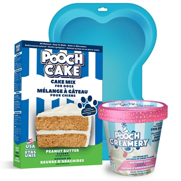 Pooch Cake Basic Starter Pack Plus - Peanut Butter Cake Mix and Birthday Cake Ice Cream Mix