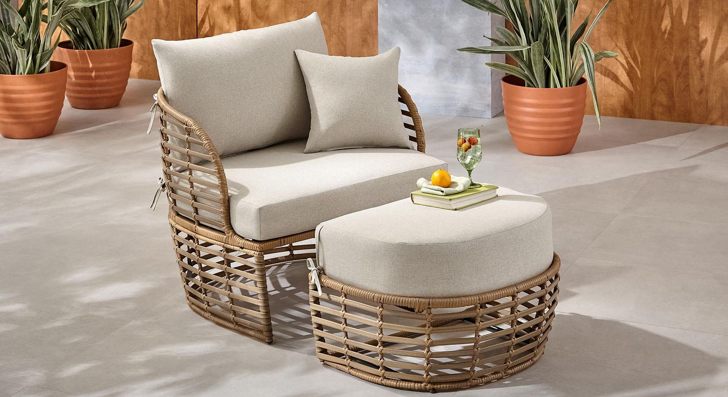 Outdoor cuddle chair on sale and ottoman