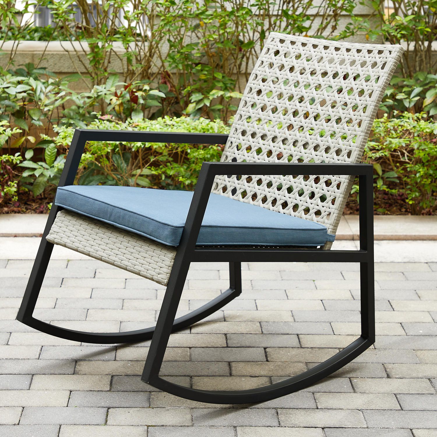 Oversized Modern Patio Rattan Rocking Chair - Light Grey/Blue | Walmart