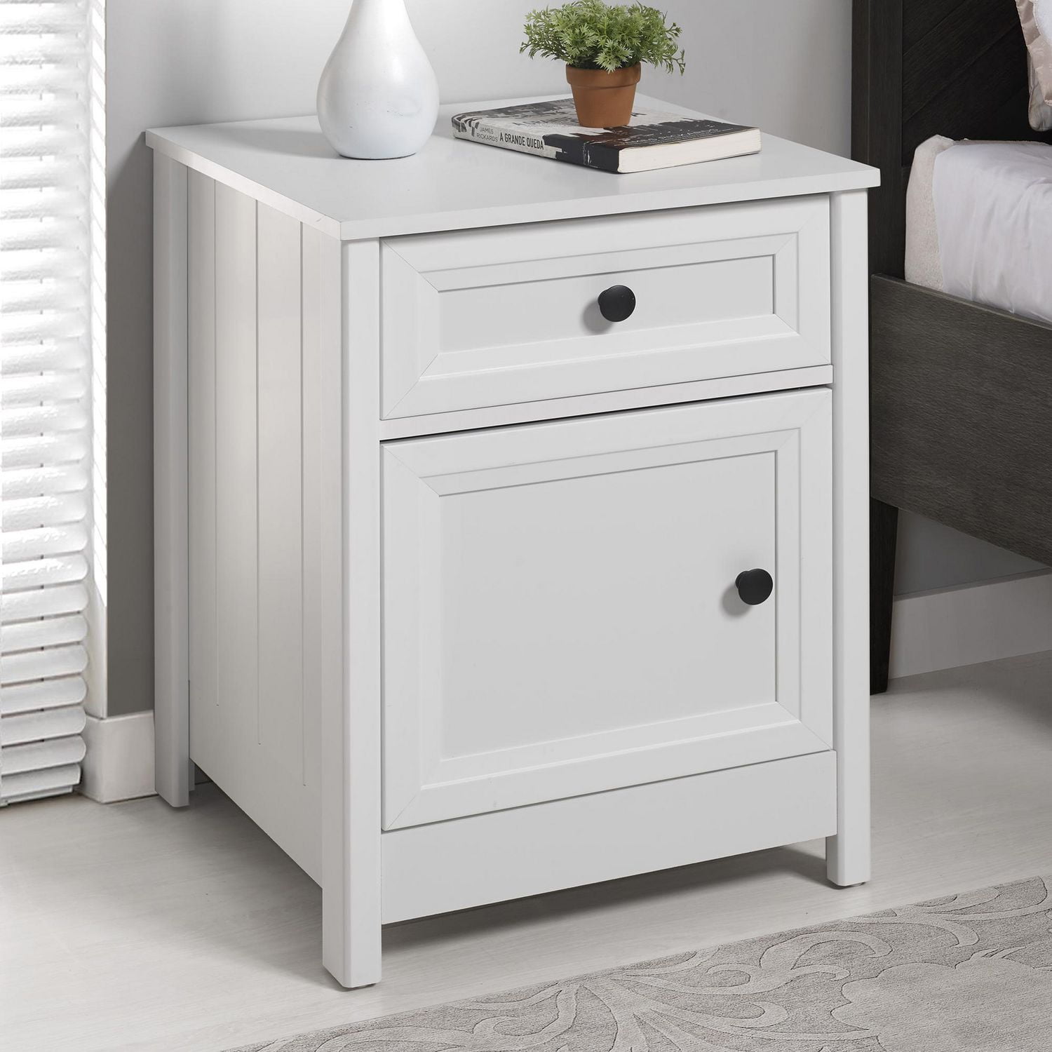 Mid Century Modern Groove Nightstand with 1 Drawer - White | Walmart Canada