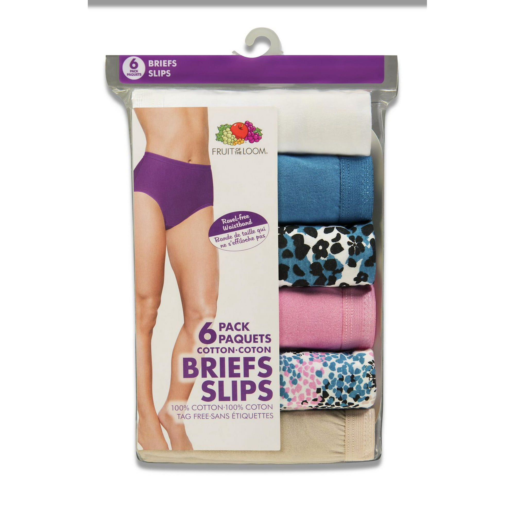 Fruit of the Loom Ladies Assorted Colours Cotton Briefs, 6-Pack