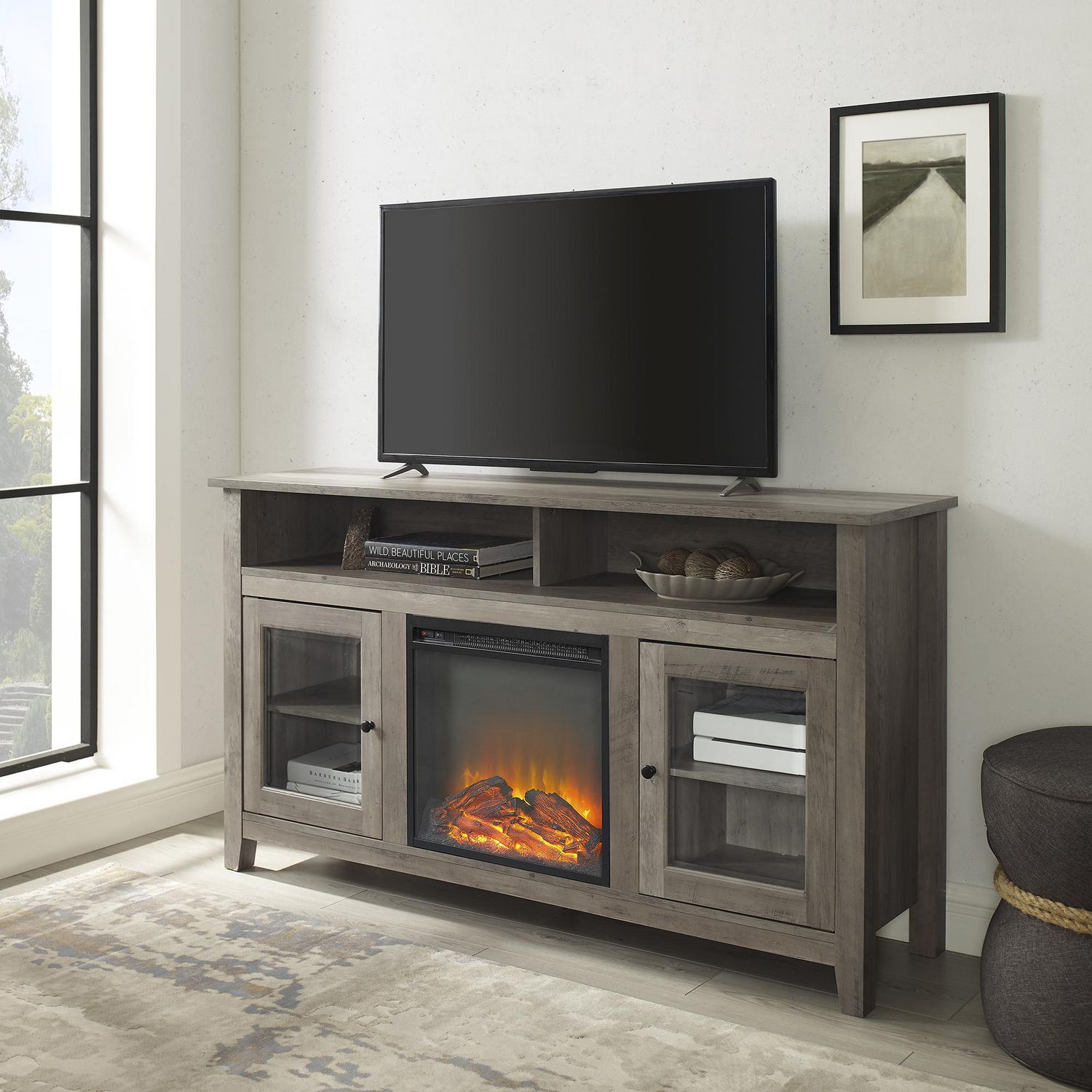 Tall Rustic Fireplace Tv Stand For S, Tv Stand With Fireplace Canada