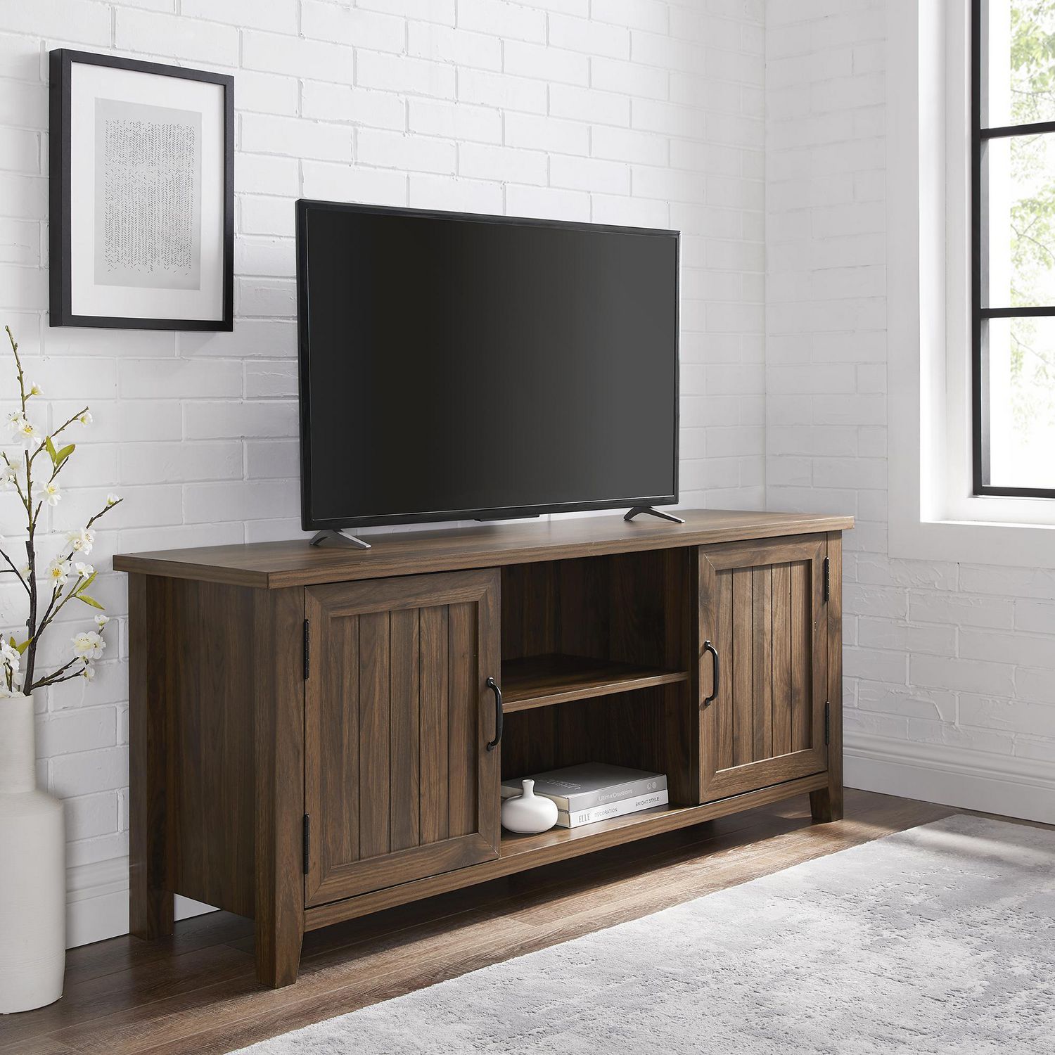 Modern Farmhouse Tv Stand For Tv S Up To 64 Dark Walnut