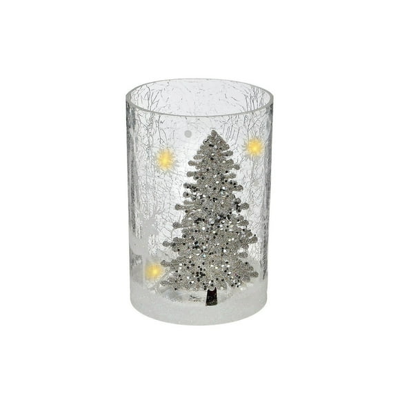 Shimmery Tree Tall Cylinder Glass Decor With Led