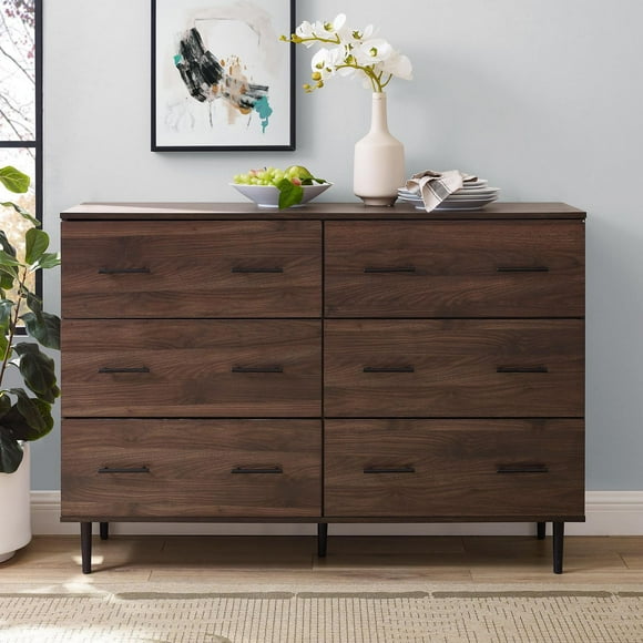 Commode moderne à 6 tiroirs en bois - Noyer foncé
