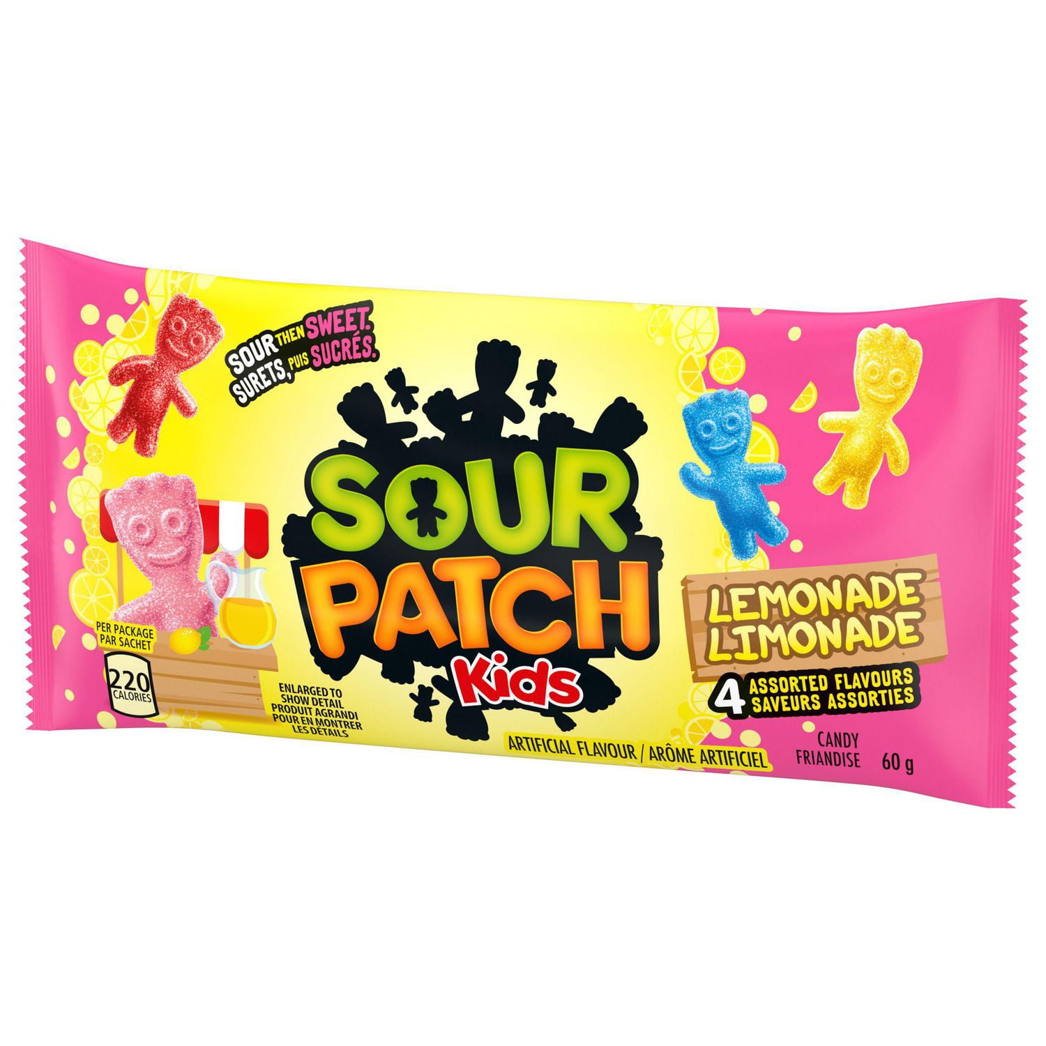 SOUR PATCH KIDS, Lemonade Flavour Candy, Sour then Sweet, Prepared in Canada, 60 g