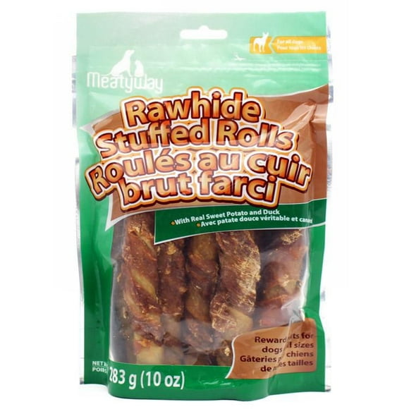 Gâteries Meatyway en roulés de cuir brut farci pour chiens