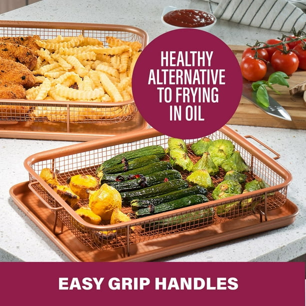 2 Piece Air Fryer Crisper Tray with Oven Tray & Elevated Mesh