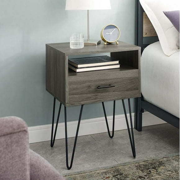 Table d'appoint moderne avec bras en épingle à cheveux, 45,72 cm (18 po) - Gris ardoise