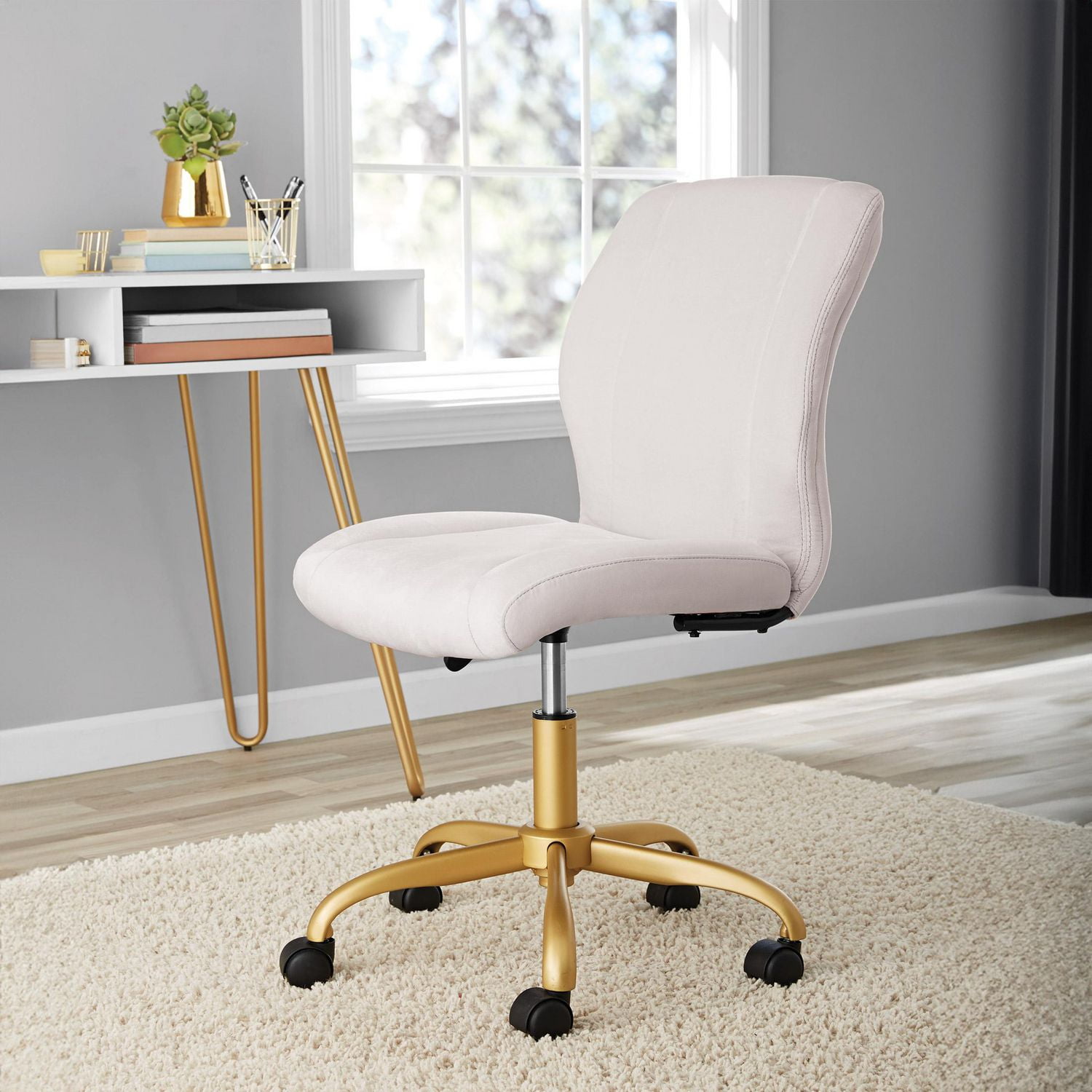 Mainstays Plush Velvet Office Chair White