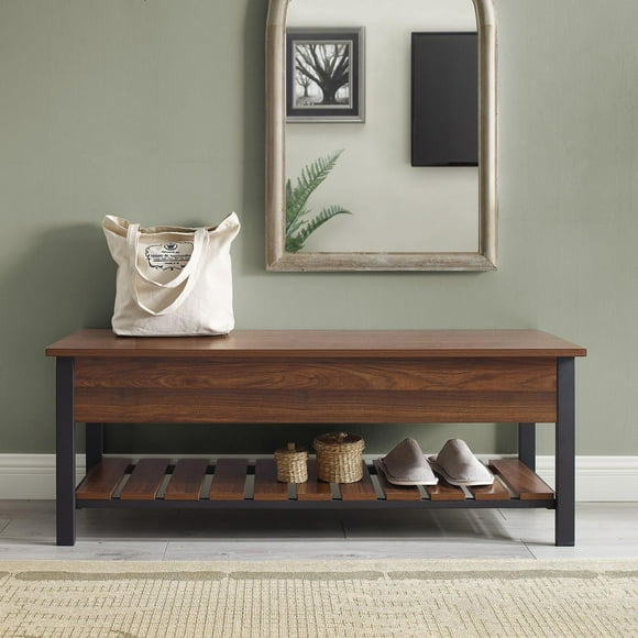 Banc de rangement campagnard moderne de 121,92 cm (48 po) - Noyer foncé