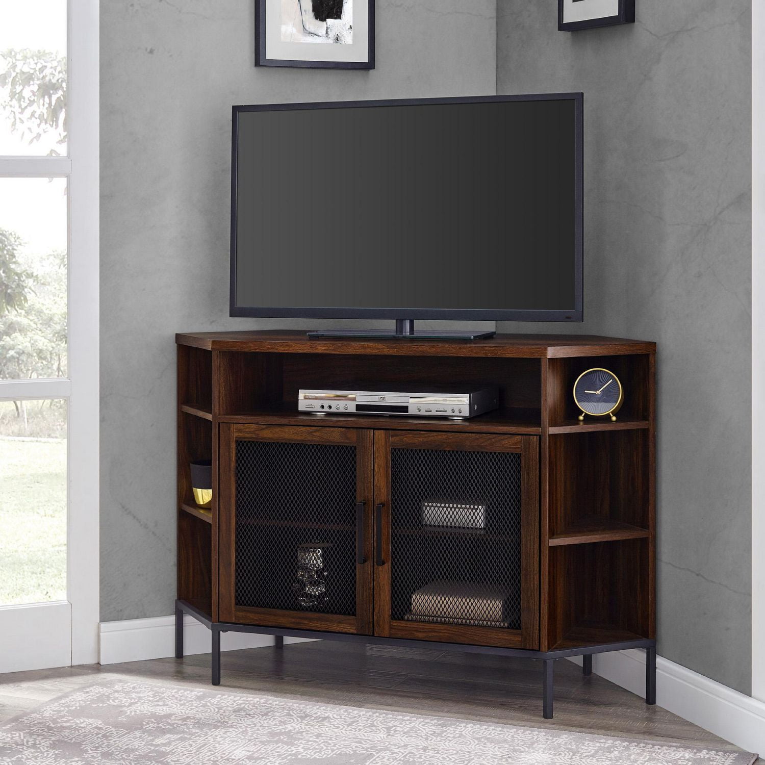 Modern Industrial Mesh Door Corner TV Console for TV's up to 52