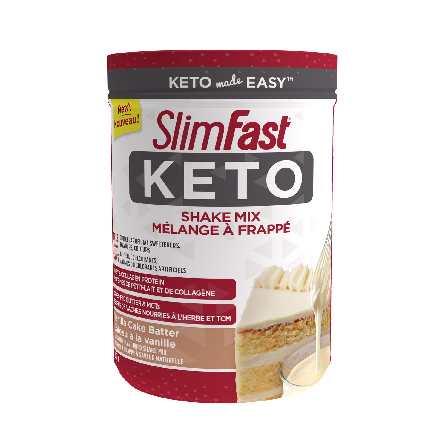SlimFast Keto Shake Mix with Whey and Collagen Protein, Vanilla Cake Batter Flavour, 367 Grams